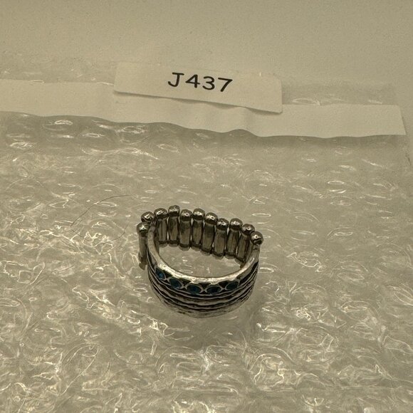 Handcrafted Silver Ring With Blue Gemstones One Size Adjustable Stretch - Picture 5 of 5